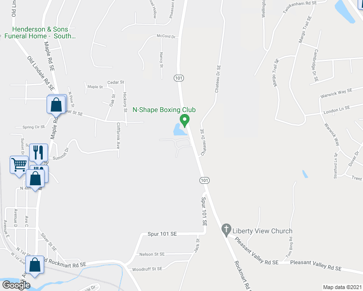 map of restaurants, bars, coffee shops, grocery stores, and more near 3184 Rockmart Road Southeast in Silver Creek