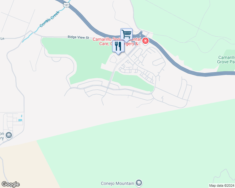 map of restaurants, bars, coffee shops, grocery stores, and more near 6091 Gitana Avenue in Camarillo