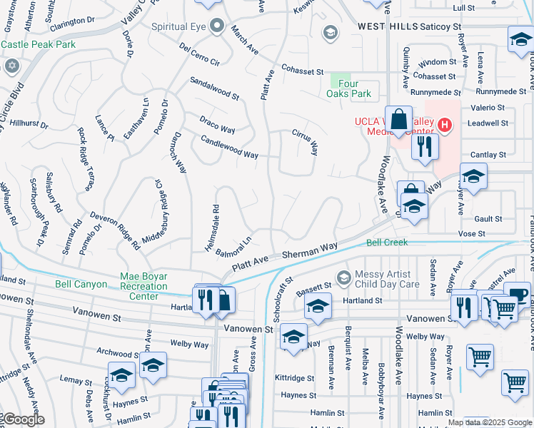 map of restaurants, bars, coffee shops, grocery stores, and more near 7124 Gateshead Way in Los Angeles