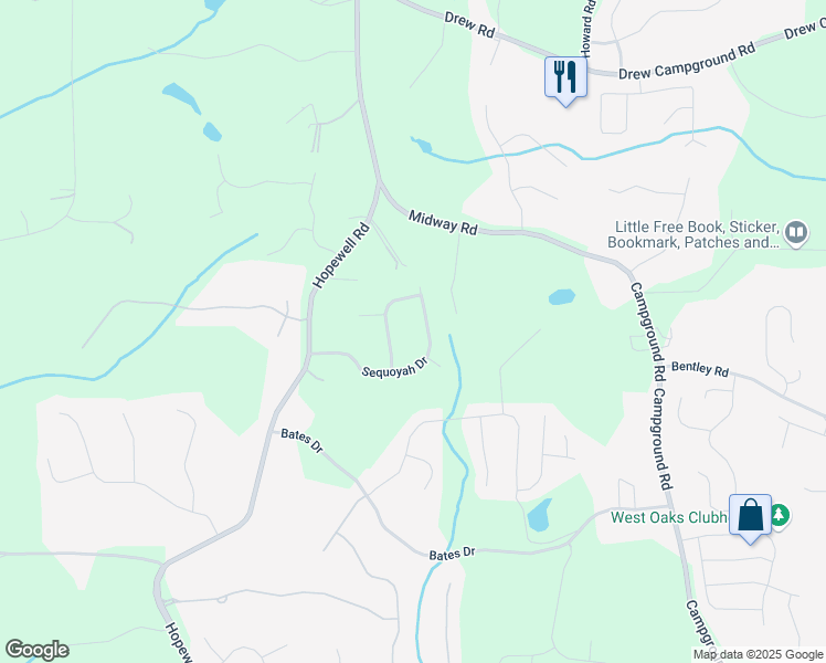 map of restaurants, bars, coffee shops, grocery stores, and more near 275 Sequoyah Drive in Alpharetta