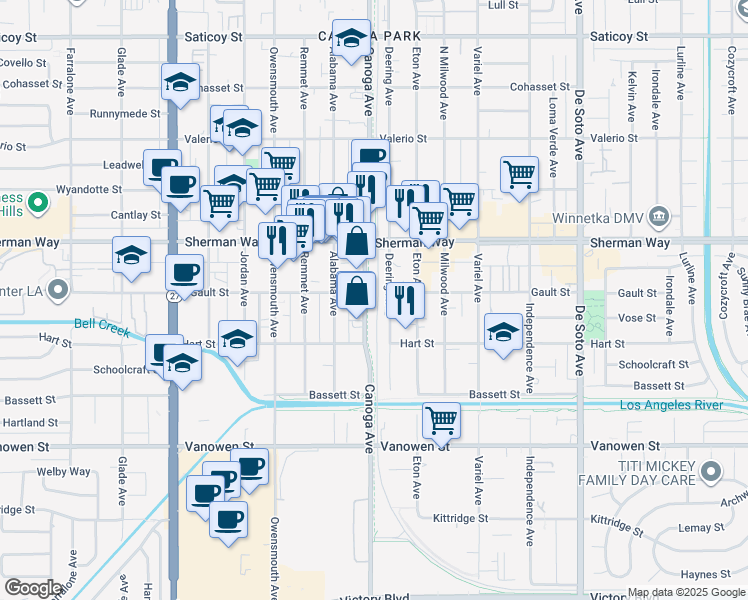 map of restaurants, bars, coffee shops, grocery stores, and more near in Los Angeles