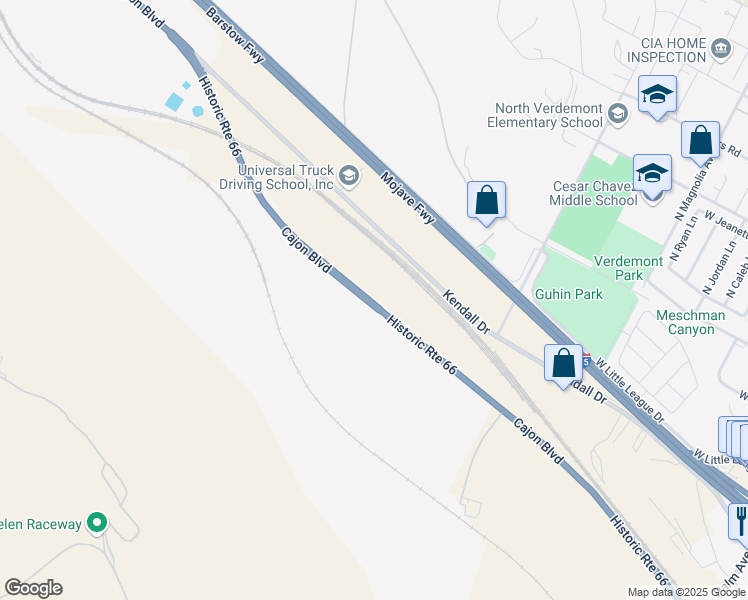 map of restaurants, bars, coffee shops, grocery stores, and more near 19640 Cajon Boulevard in San Bernardino