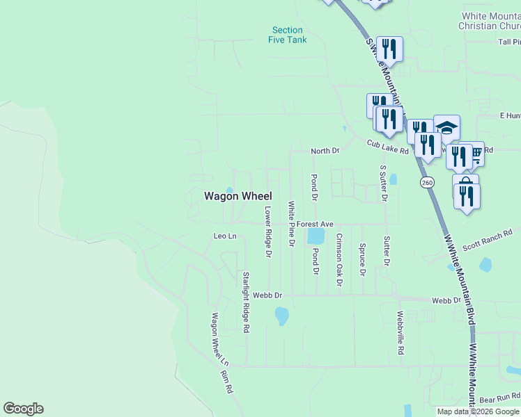 map of restaurants, bars, coffee shops, grocery stores, and more near 6694 Forest Avenue in Navajo County