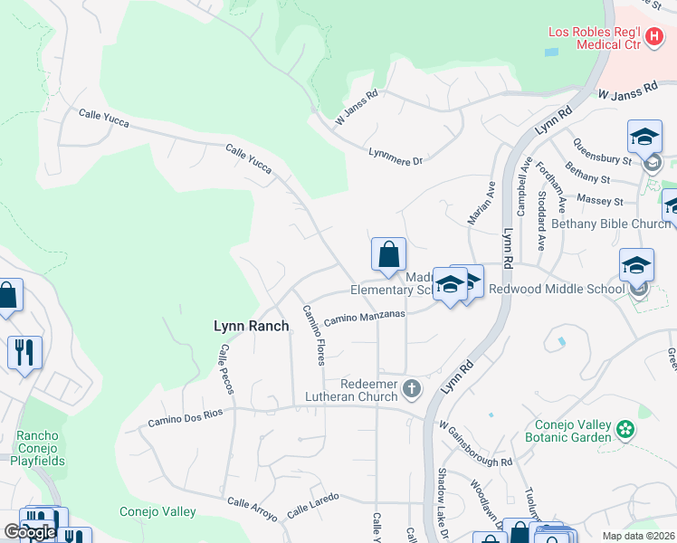 map of restaurants, bars, coffee shops, grocery stores, and more near 717 Calle Mandarinas in Thousand Oaks