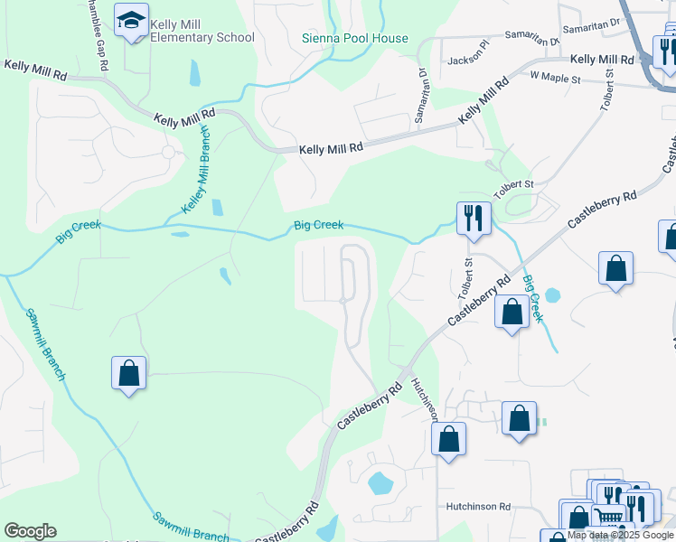 map of restaurants, bars, coffee shops, grocery stores, and more near 3840 Estates Path in Cumming