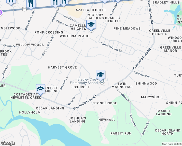 map of restaurants, bars, coffee shops, grocery stores, and more near 322 Kingston Road in Wilmington