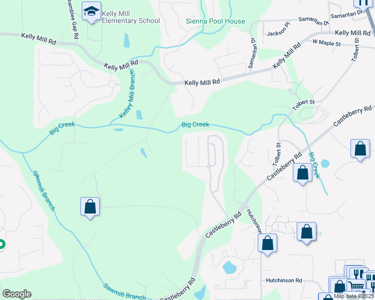 map of restaurants, bars, coffee shops, grocery stores, and more near 3940 Village Estates Court in Cumming