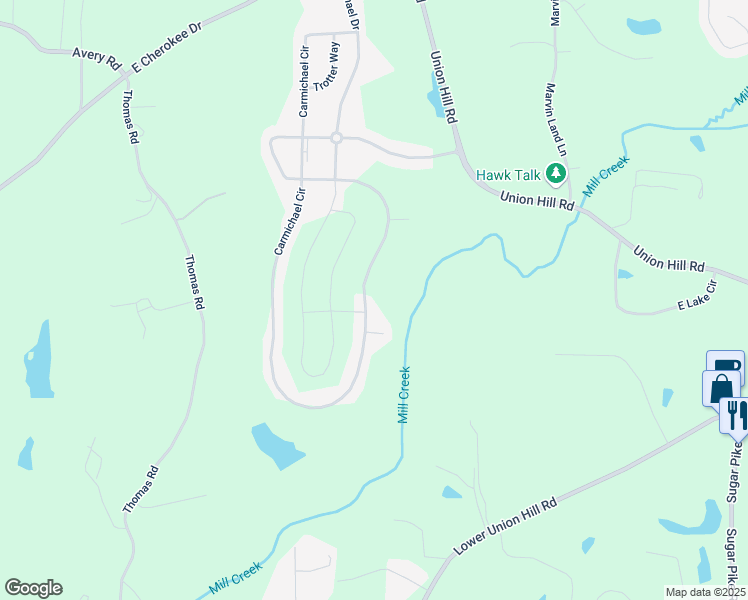 map of restaurants, bars, coffee shops, grocery stores, and more near 434 Carmichael Circle in Canton