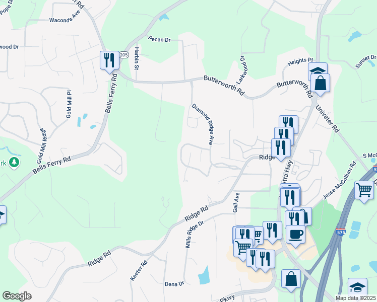 map of restaurants, bars, coffee shops, grocery stores, and more near 327 Stone Valley Crossing in Canton