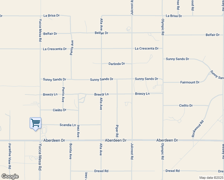 map of restaurants, bars, coffee shops, grocery stores, and more near Breezy Lane in San Bernardino County