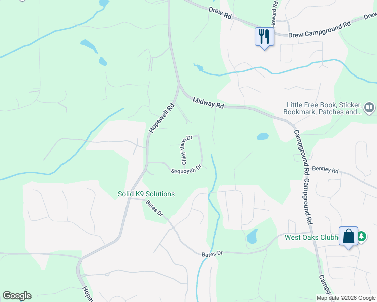 map of restaurants, bars, coffee shops, grocery stores, and more near 255 Sequoyah Drive in Alpharetta