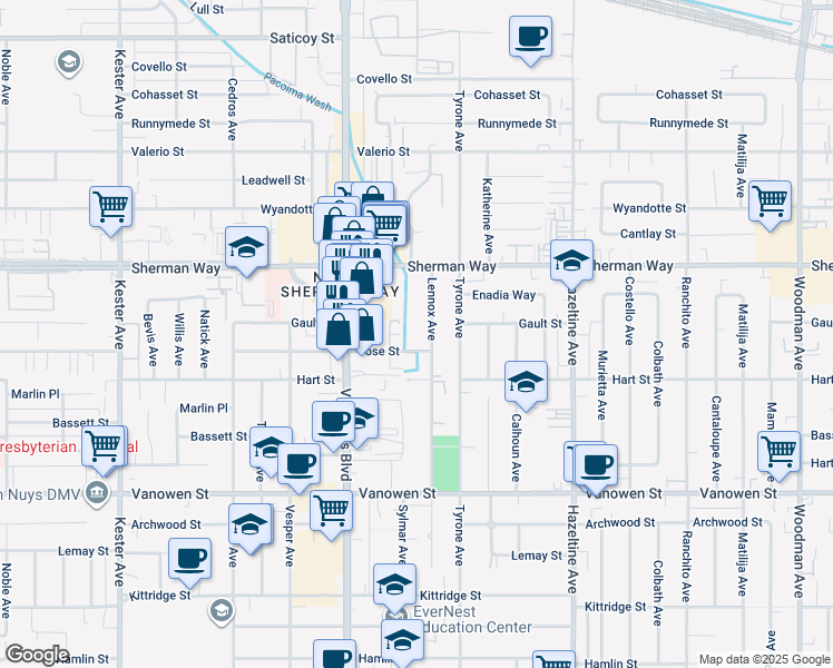 map of restaurants, bars, coffee shops, grocery stores, and more near 7055 Lennox Avenue in Los Angeles