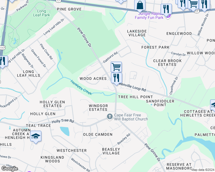 map of restaurants, bars, coffee shops, grocery stores, and more near 5013 Hewletts Way in Wilmington