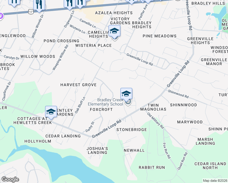 map of restaurants, bars, coffee shops, grocery stores, and more near 322 Kingston Road in Wilmington