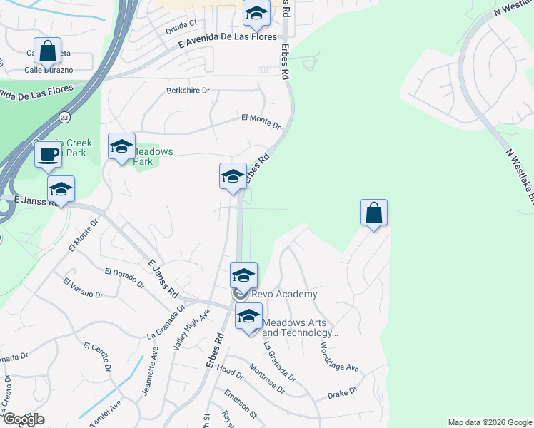 map of restaurants, bars, coffee shops, grocery stores, and more near 2062 Sapra Street in Thousand Oaks