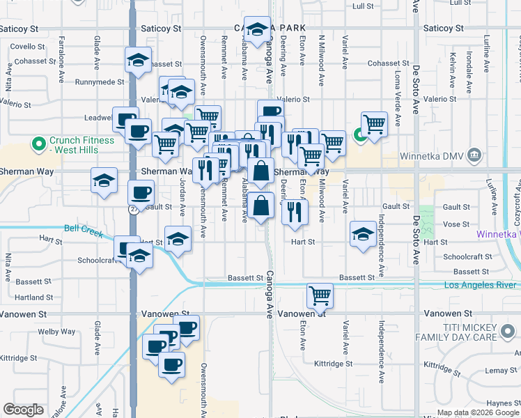 map of restaurants, bars, coffee shops, grocery stores, and more near in Los Angeles