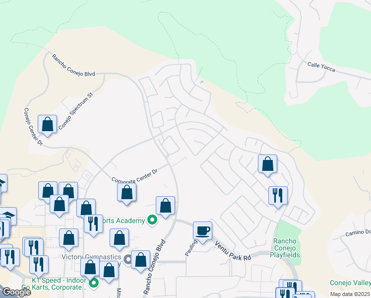 map of restaurants, bars, coffee shops, grocery stores, and more near 1404 Sapphire Dragon Street in Thousand Oaks