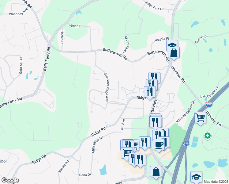 map of restaurants, bars, coffee shops, grocery stores, and more near 508 Sapphire Valley Lane in Canton
