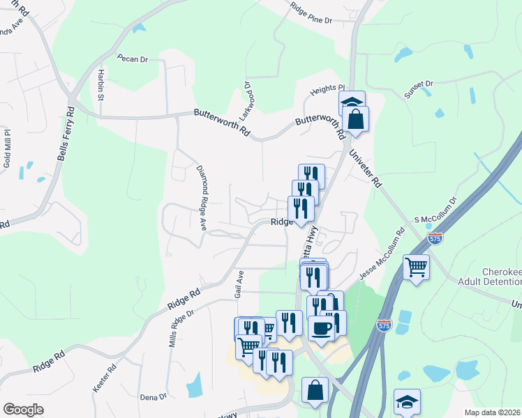 map of restaurants, bars, coffee shops, grocery stores, and more near 103 Alexander Drive in Canton