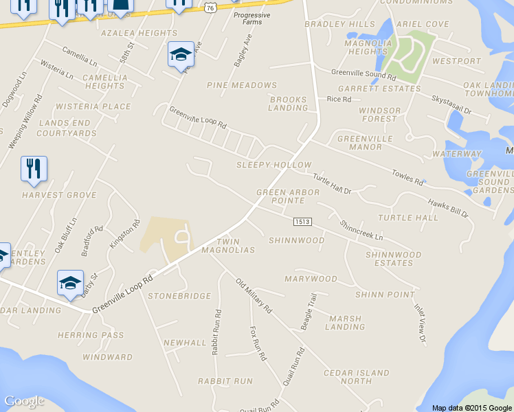 map of restaurants, bars, coffee shops, grocery stores, and more near 6119 Shinnwood Road in Wilmington