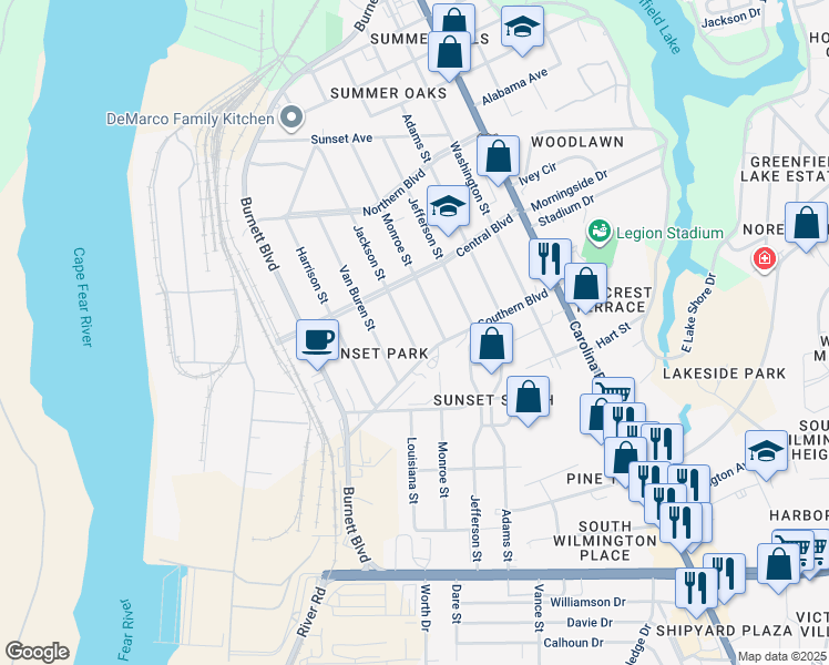 map of restaurants, bars, coffee shops, grocery stores, and more near 2137 Jackson Street in Wilmington