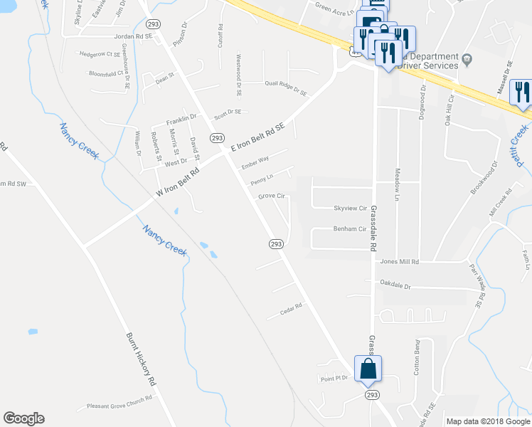 map of restaurants, bars, coffee shops, grocery stores, and more near 613 Cassville Road Southeast in Cartersville