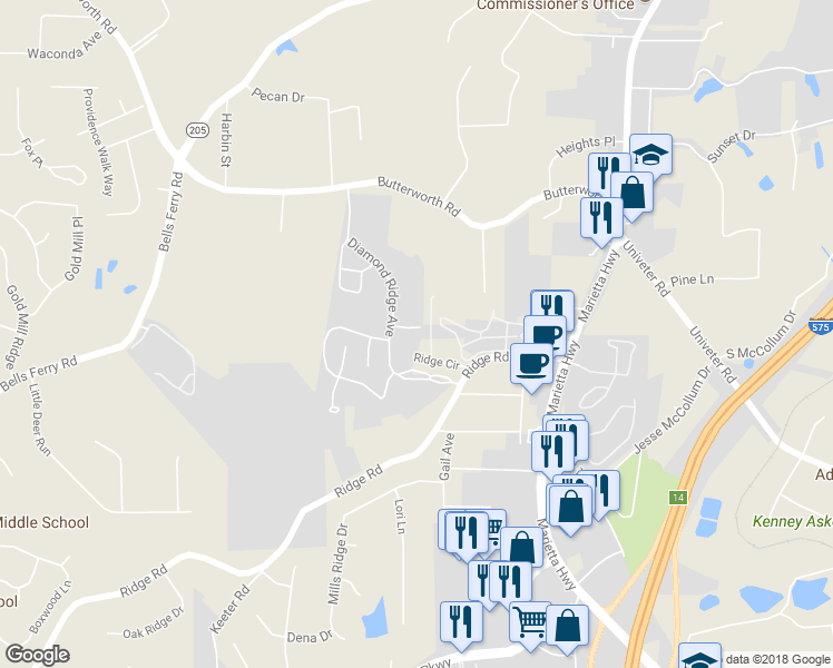 map of restaurants, bars, coffee shops, grocery stores, and more near 508 Sapphire Valley Lane in Canton