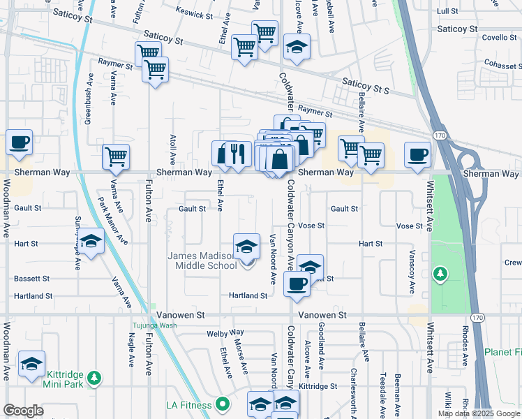 map of restaurants, bars, coffee shops, grocery stores, and more near 7060 Morse Avenue in Los Angeles
