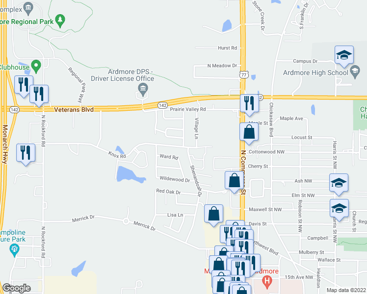 map of restaurants, bars, coffee shops, grocery stores, and more near 1632 Shenandoah Northwest in Ardmore