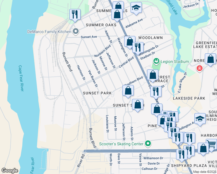 map of restaurants, bars, coffee shops, grocery stores, and more near 2137 Jackson Street in Wilmington