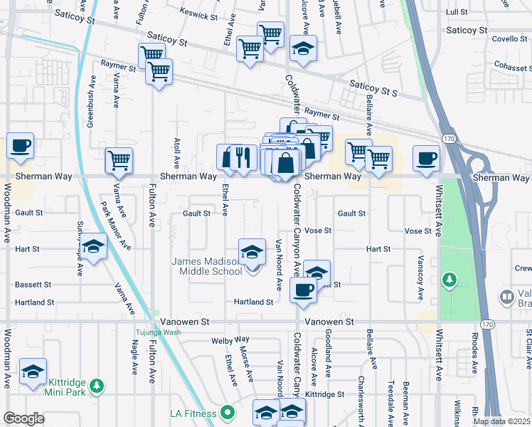 map of restaurants, bars, coffee shops, grocery stores, and more near 7060 Morse Avenue in Los Angeles