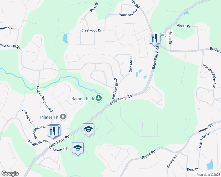 map of restaurants, bars, coffee shops, grocery stores, and more near 307 Downing Creek Trail in Canton