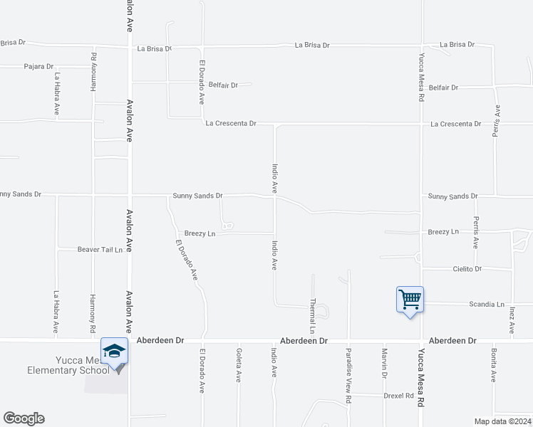 map of restaurants, bars, coffee shops, grocery stores, and more near 58835 Sunny Sands Drive in Yucca Valley