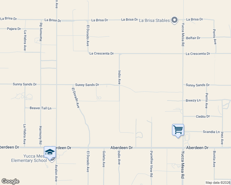 map of restaurants, bars, coffee shops, grocery stores, and more near 58835 Sunny Sands Drive in Yucca Valley