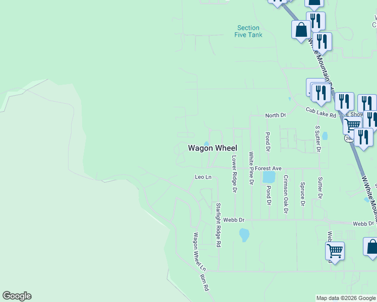 map of restaurants, bars, coffee shops, grocery stores, and more near Big Oak Ln in Show Low