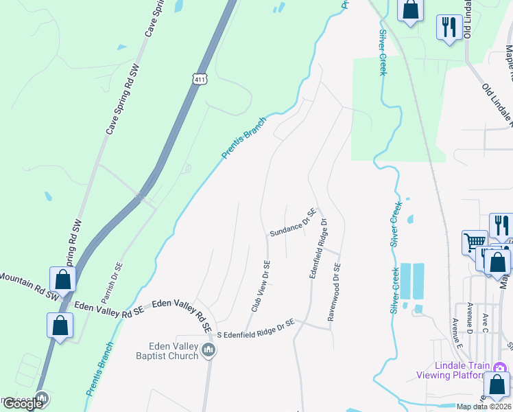 map of restaurants, bars, coffee shops, grocery stores, and more near 41 Club View Drive Southeast in Rome