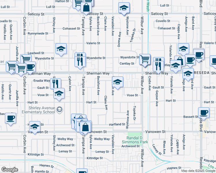 map of restaurants, bars, coffee shops, grocery stores, and more near 19108 Enadia Way in Los Angeles