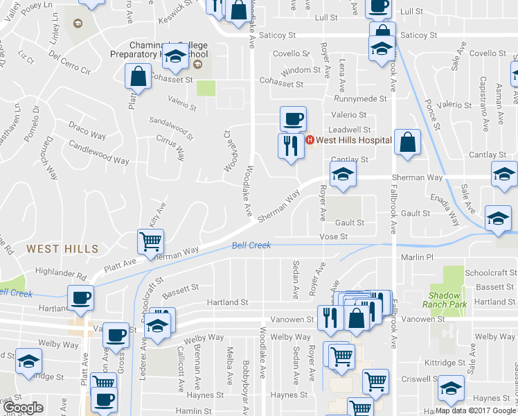 map of restaurants, bars, coffee shops, grocery stores, and more near 1150 Woodlake Avenue in Los Angeles