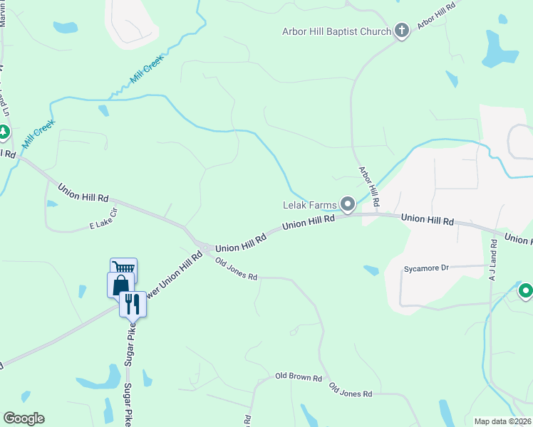 map of restaurants, bars, coffee shops, grocery stores, and more near 5800 Union Hill Road in Canton