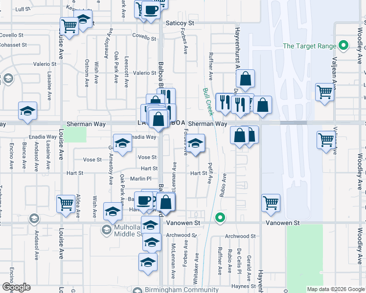 map of restaurants, bars, coffee shops, grocery stores, and more near 7120 Forbes Avenue in Los Angeles