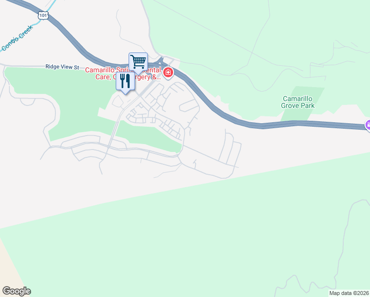 map of restaurants, bars, coffee shops, grocery stores, and more near 6378 Lada Avenue in Camarillo