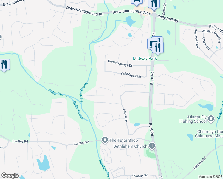 map of restaurants, bars, coffee shops, grocery stores, and more near 5740 Zelkova Drive in Cumming
