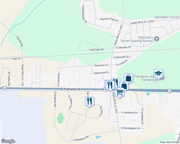 map of restaurants, bars, coffee shops, grocery stores, and more near 2917 Glencove Drive in Florence