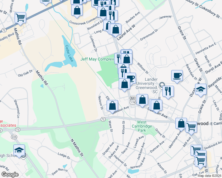 map of restaurants, bars, coffee shops, grocery stores, and more near 411 Graydon Avenue in Greenwood