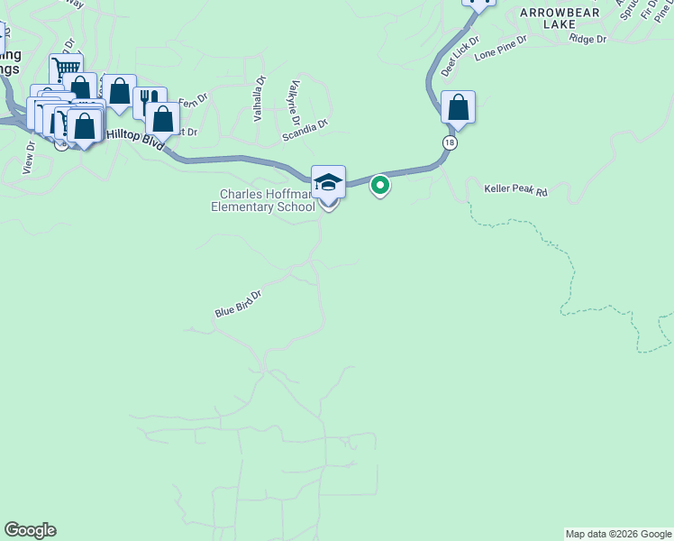 map of restaurants, bars, coffee shops, grocery stores, and more near 32557 Pine Cone Court in Running Springs
