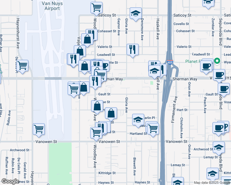 map of restaurants, bars, coffee shops, grocery stores, and more near 15926 Enadia Way in Los Angeles