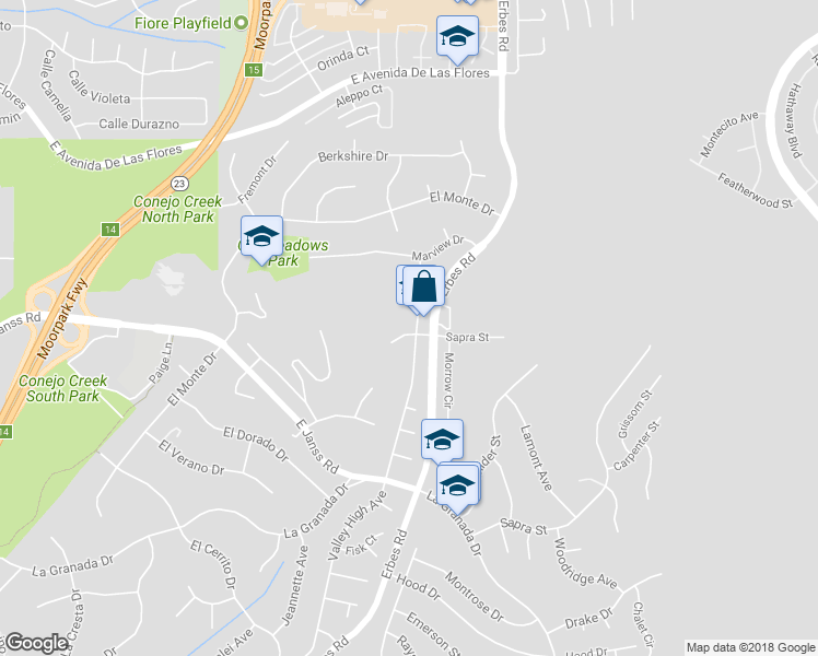 map of restaurants, bars, coffee shops, grocery stores, and more near 1609 Valley High Avenue in Thousand Oaks