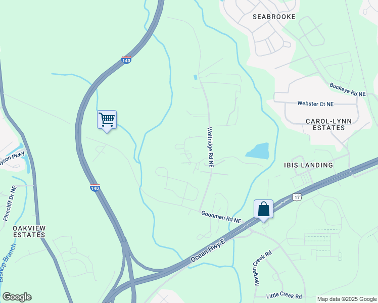 map of restaurants, bars, coffee shops, grocery stores, and more near 7759 James Way Northeast in Leland