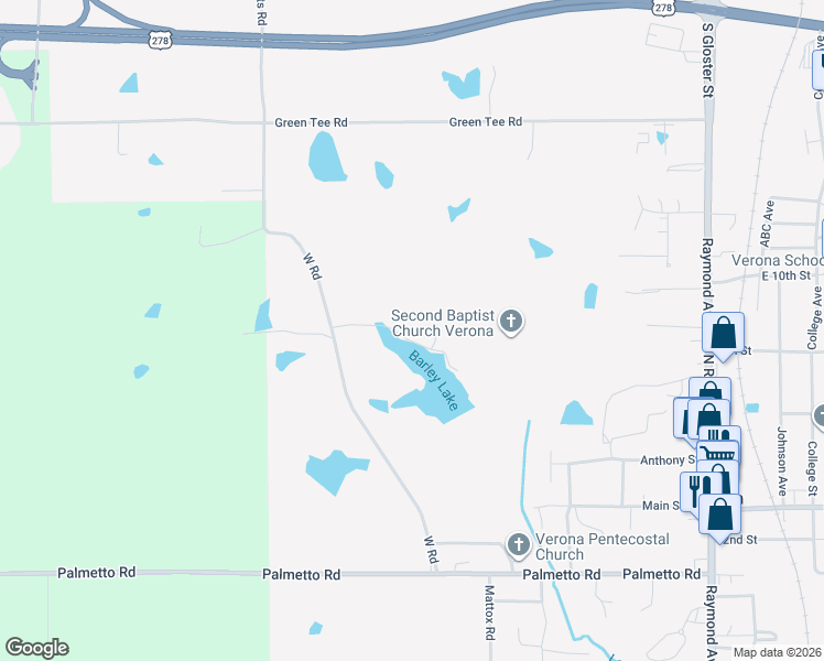 map of restaurants, bars, coffee shops, grocery stores, and more near 134 Stillwater Drive in Tupelo