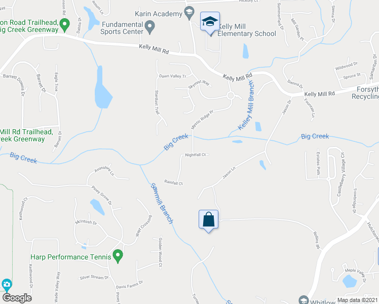 map of restaurants, bars, coffee shops, grocery stores, and more near 1585 Nightfall Court in Cumming